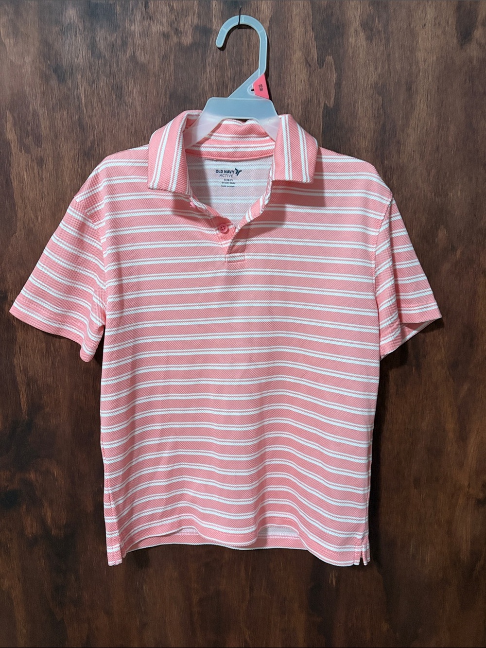 Old Navy Coral Pink and White Striped Polo Shirt